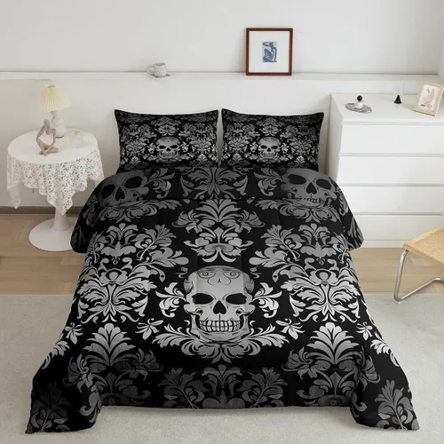 Miniatura 28 de Erosebridal - Juego de ropa de cama damascada negra para adultos, conjunto de edredón victoriano antiguo estilo barroco, tamaño queen, edredón Multi