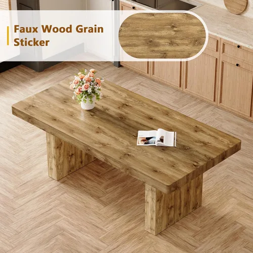 Miniatura 3 de gopop Rustic Modern 79" Rectangular Dining Table, Solid Wood Farmhouse Kitchen Table with Sturdy Legs, Wooden Dining Room Table for 6–10 People