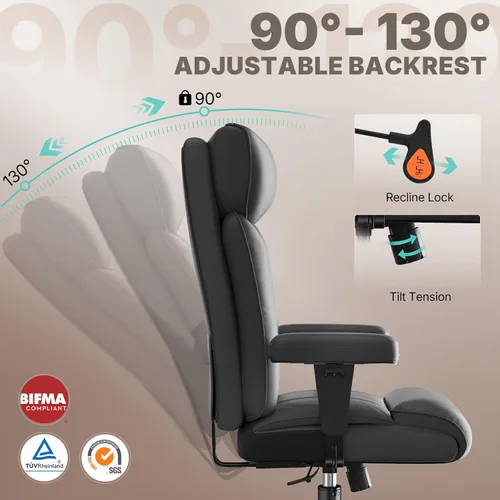 Miniatura 5 de Silla de oficina, silla ergonómica de oficina grande y alta de 750 libras, silla de juegos de cuero con respaldo alto, silla ejecutiva ancha