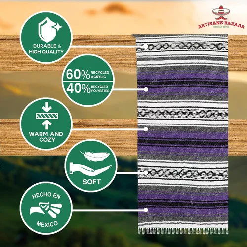 Miniatura 104 de Artisans Bazaar Poncho tradicional mexicano de Baja para hombres y mujeres, auténtico sarape de Gaban, manta de vaquero Pancho Jorongo