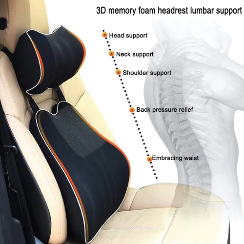 Miniatura 5 de Kit de cojín lumbar para automóvil, cojín de espalda y reposacabezas para el cuello, espuma viscoelástica con alivio del dolor de espalda