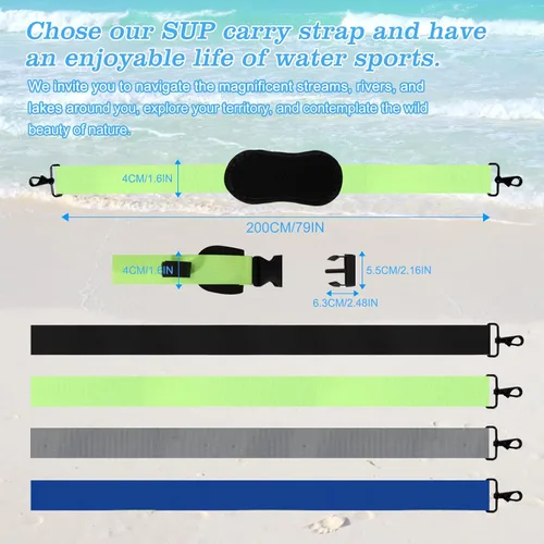 Miniatura 8 de Paddle Board Carry Strap, SUP Kayak Shoulder Straps Paddle Board Accessories for Women and Men Verde fluorescente