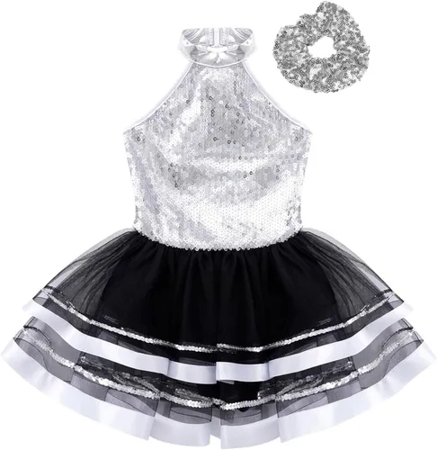 Miniatura 101 de CHICTRY Vestido tutú de ballet con lentejuelas brillantes para niñas y niñas, moderno disfraz de baile latino de jazz