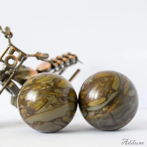 Miniatura 6 de Bolas de mano de piedra de mármol cian nuwa con patrón tradicional de bambú, bolas de masaje saludable chino para masaje, para relajar los dedos