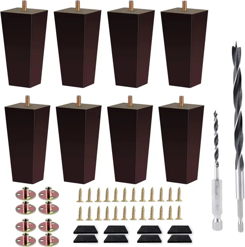 Miniatura 12 de Juego de 4 patas de sofá cuadradas para cama, patas de repuesto de madera de 2 pulgadas para muebles, color marrón oscuro