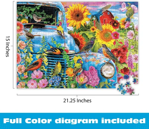 Miniatura 3 de Buffalo Games - Pájaros cantores en la granja - Lars Stewart - Rompecabezas de 500 piezas para adultos - Pájaros coloridos y flores - Rompecabezas