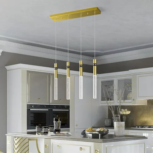 Miniatura 8 de Iluminación colgante de 3 luces para comedor, lámpara LED regulable moderna de oro con luces colgantes de cristal de burbujas, isla de cocina