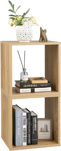 Giantex Organizador de estantería de 2 cubos, estantería abierta de 2 niveles de 15 pulgadas de alto con dispositivo anti-caída, organizador de