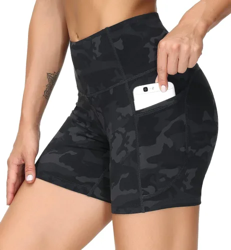 THE GYM PEOPLE - Pantalones cortos de yoga para mujer, con cintura alta, control de abdomen y bolsillos profundos, para gimnasia, entrenamiento