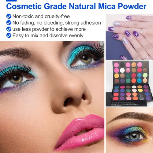 Miniatura 6 de CHANGTIKEJI Polvo de Mica ，100 Colores - 10g/Botella de Pigmento Natural para Resina Epóxica，Brillo de Labios，Sombra de Ojos,Ambientadores