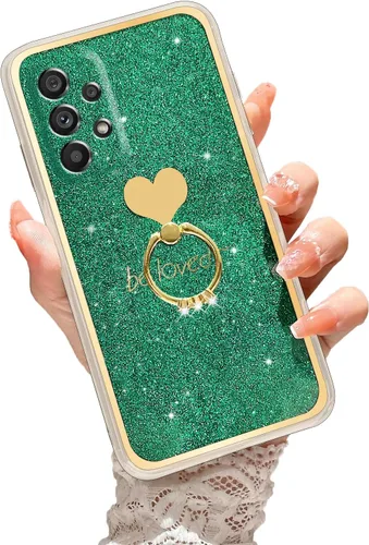 Para Samsung Galaxy A52 5G Caso Lindas Niñas Mujeres Shell De Brillo De Lujo Con Anillo De Corazón Kickstand Cubierta Protectora A Prueba De Golpes