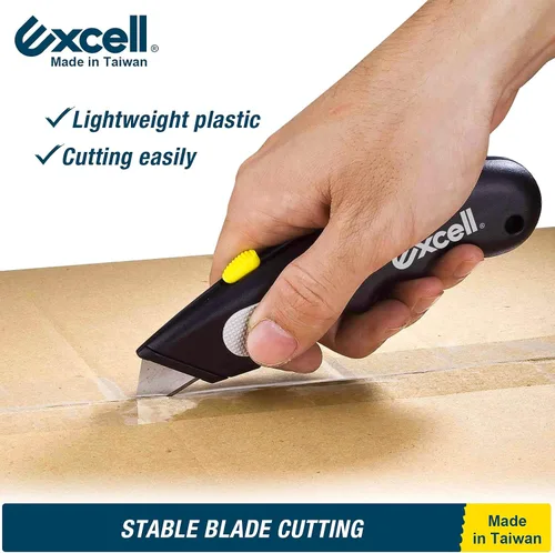 Miniatura 5 de Excell HD-9-BK Cuchillo utilitario retráctil resistente con diseño de cerradura, cortador de caja con 3 cuchillas adicionales para paquetes abiertos
