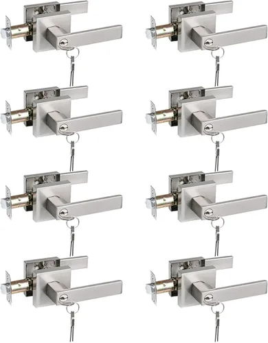 Miniatura 12 de USHTL01-SN-BK-6P - Manija cuadrada de privacidad para puerta de níquel cepillado sin llaves para dormitorio o baño, USHTL01-SN-BK-6P