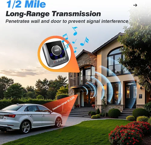 Miniatura 3 de Alarma solar inalámbrica para entrada exterior de 1/2 milla de largo alcance, 3 sensibilidades y resistente a la intemperie para alarma de seguridad