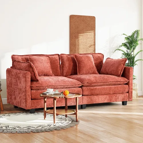 Miniatura 92 de Sofá seccional modular convertible de 76.7", sofás de dos plazas de chenilla con asiento profundo y cojines tipo loveseat para sala de estar, Beige