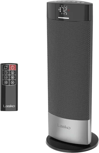 Calentador de Torre de Cerámica Lasko Ellipse para el Hogar con Interruptor de Volcado, Bloqueo Infantil, Pantalla Digital, Termostato, Oscilación