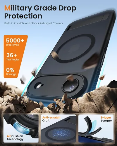 Miniatura 7 de BXYJY Funda magnética para iPhone Air con soporte, compatible con MagSafe, botón de control de cámara, protección completa de la lente, caída
