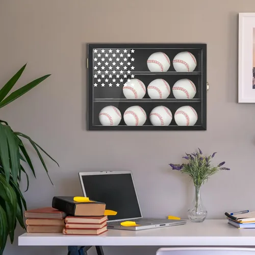 Miniatura 7 de Vitrina de béisbol retro con capacidad para 12 bolas, caja de almacenamiento de béisbol de 11 x 16 pulgadas con vidrio acrílico HD, soporte de pared