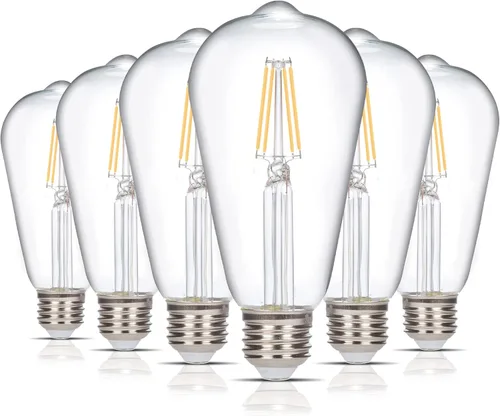 Miniatura 9 de Simba Lighting Bombillas LED Edison ST21 (ST64) de filamento vintage (ST64) (paquete de 6) de 6 W, regulable, equivalente a 60 W, vidrio ámbar