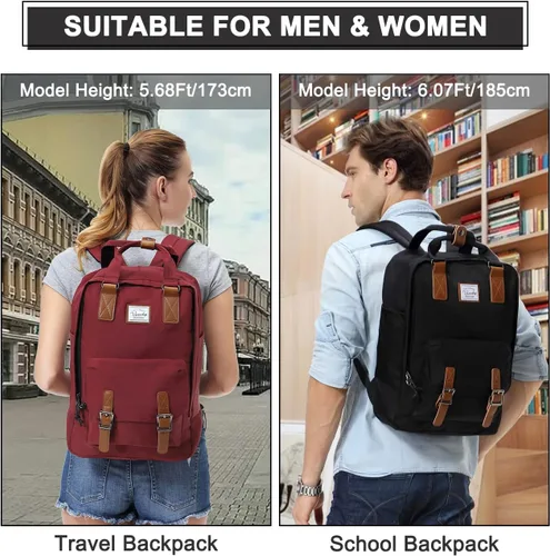Miniatura 7 de VASCHY Mochila para computadora portátil para mujeres/hombres, mochila de viaje de trabajo de 15.6 pulgadas, mochila vintage resistente al agua