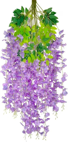 Miniatura 29 de Paquete de 12 guirnaldas de flores colgantes de glicina blanca, enredaderas de flores artificiales de 3.77 pies, glicinia falsa, guirnalda colgante