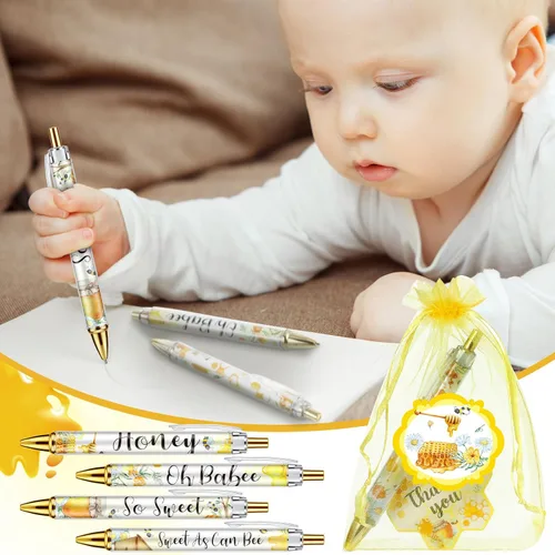 Miniatura 4 de Chuangdi 50 juegos de regalos de baby shower para invitados, incluye 50 bolígrafos, tarjetas de agradecimiento y bolsas de organza, Abeja