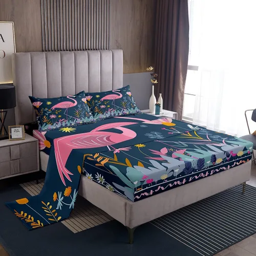 Miniatura 8 de Erosebridal Juego de sábanas de colibrí, tamaño individual, arte con flores de lirio, pájaros y salpicaduras de color en acuarela, juego de ropa