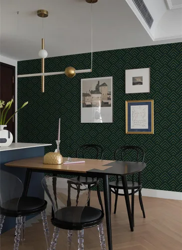 Miniatura 6 de Heroad Papel tapiz autoadhesivo para despegar y pegar, 393 x 17.3 pulgadas, papel tapiz geométrico verde oscuro y dorado, papel adhesivo