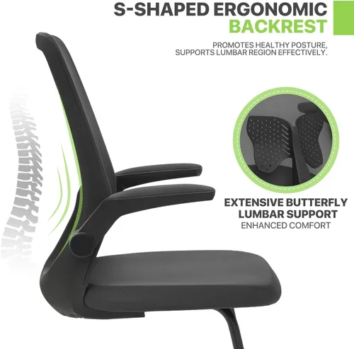 Miniatura 6 de Magshion Silla de oficina para invitados con soporte lumbar y reposabrazos deslizables, malla de malla de respaldo medio, serie de rejilla de aire