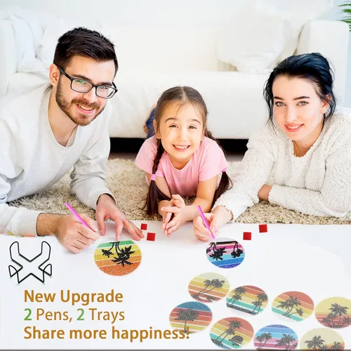 Miniatura 2 de UiSdfuy 8 posavasos de diamante con soporte, kits de arte de diamantes para adultos, niños y principiantes, suministros de manualidades de bricolaje