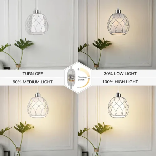 Miniatura 3 de Ruzectt Lámpara colgante enchufable, luz colgante con cable enchufable, lámpara colgante plateada con interruptor regulable, cable transparente