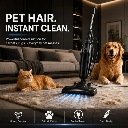 Miniatura 4 de FUNCCUBE Aspiradoras para el hogar, aspiradora de palo con cable, aspiradora de succión de alta potencia para pelo de mascotas, piso de madera dura