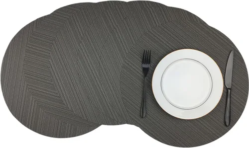 Miniatura 18 de WAZAIGUR Juego de 4 manteles individuales redondos de vinilo tejido fáciles de limpiar, resistentes al calor, manteles para mesa de cocina de 15 Azul