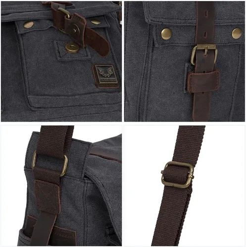 Miniatura 7 de morral de cuero y lona para computadora portátil + morral de lona para cámara Dslr Slr