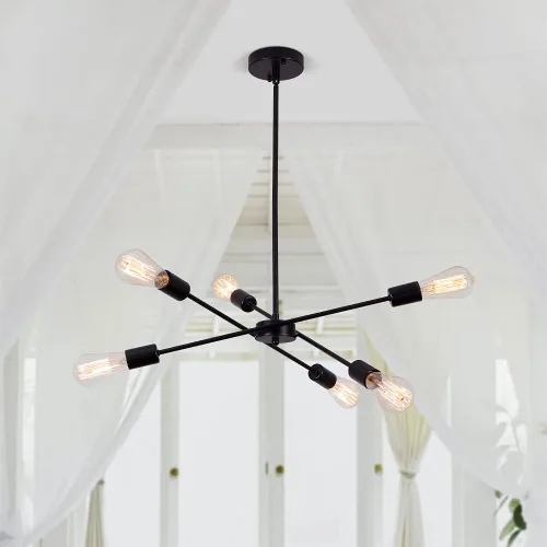 Candelabro Sputnik moderno negro de 6 luces, altura y forma ajustables