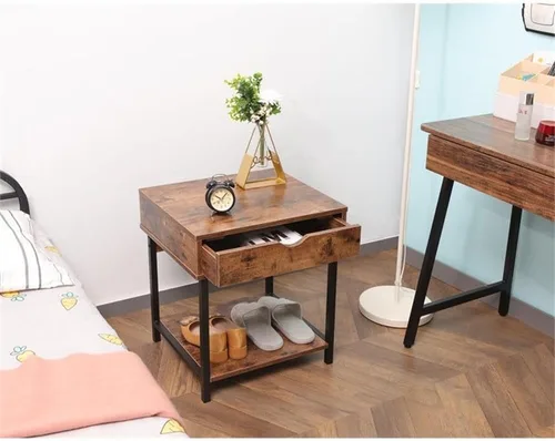 Miniatura 5 de JJS Mesa auxiliar auxiliar, mesita de noche, mesita de noche con cajón y estantes de almacenamiento, mesa de sofá para sala de estar, dormitorio