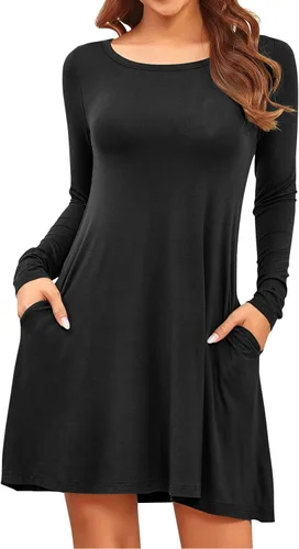 Miniatura 2 de HiMONE Vestido suelto casual de verano de manga larga con cuello redondo para mujer 2023