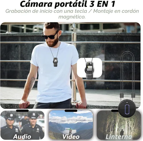 Miniatura 5 de Cámara Corporal 4K con Grabación de Audio y Vídeo, Cámara Ponible Mini de 128GB con Cordón Magnético, Cámara Corporal para Viaje, Ciclismo