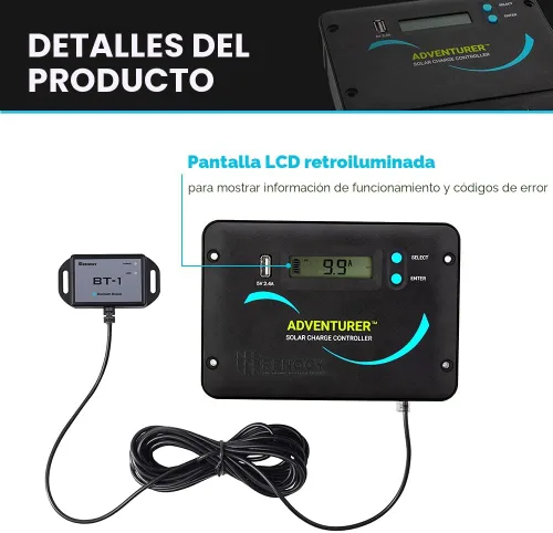 Miniatura 4 de Renogy - Kit de panel solar monocristalino para caravana de 200 vatios y 12 voltios con controlador de carga Adventurer 30A LCD PWM y soportes