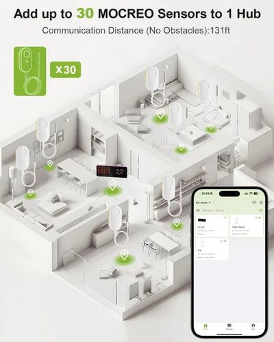 Miniatura 6 de MOCREO Termómetro WiFi para congelador con alarma de congelador, pantalla de pantalla, alertas de zumbador de correo electrónico de aplicación