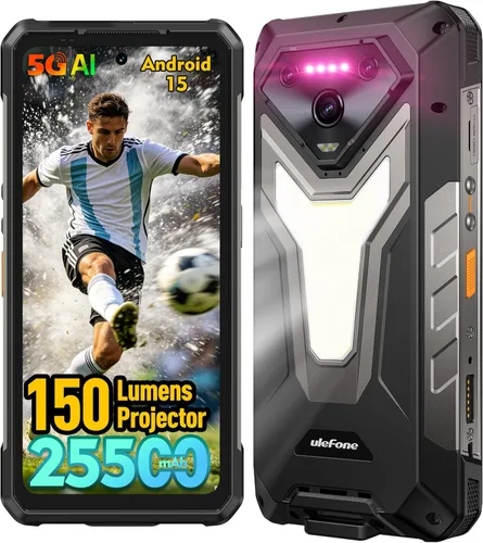 Ulefone Armor 34 Pro 5G - Teléfono inteligente resistente con proyector de 150 lúmenes, 32GB+512GB ROM/2TB, 25500mAh 66W, Android 15, 6.95" 120Hz,