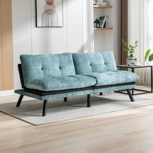 Miniatura 13 de anwickjeff Sofá cama futón, sofá convertible moderno, sofá biplaza plegable, sofás de futón transpirables para espacios pequeños compactos