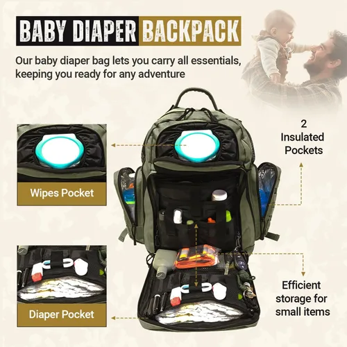 Miniatura 3 de HighSpeedDaddy Ranger Green - Mochila para pañales, unisex, 20 pulgadas