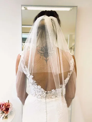 Miniatura 6 de CASDRE Velo de novia de 2 niveles de longitud de la yema de los dedos velo de novia velo de borde cortado con peine para novias