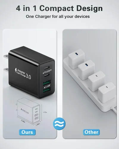 Miniatura 5 de Bloque de carga USB C, cargador de pared USB C de 40 W, adaptador de corriente PD de doble puerto, enchufe de pared QC USB C, bloque de carga rápida