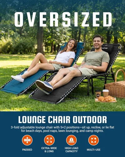 Miniatura 3 de KingCamp Silla bronceadora de gran tamaño, extra ancha, acolchada, plegable, portátil, ajustable, 5 posiciones, 440 libras, tumbona resistente