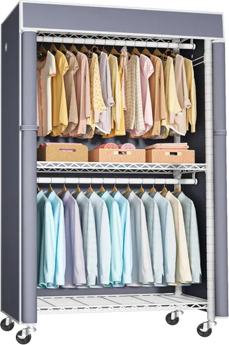 Miniatura 8 de FUTASSI Perchero negro con cubierta gris, armarios con ruedas P1C, perchero de metal para colgar ropa, armario de almacenamiento de ropa, 36.2