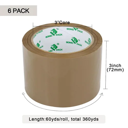 Miniatura 3 de BOMEI PACK Cinta de embalaje marrón de 3 pulgadas, 6 rollos de repuesto de cinta de embalaje ancha para mudanza, envío y almacenamiento, 2.4 mil x