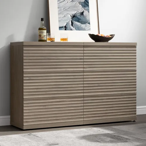 Miniatura 24 de SICOTAS Aparador buffet con almacenamiento, moderna credenza de acento acanalada con 3 cajones más grandes, mesa consola multimedia de mediados