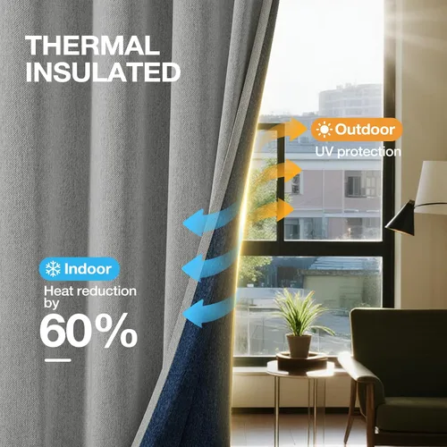 Miniatura 3 de Rinwoc - Cortinas 100% opacas gruesas y suaves de 2 paneles para dormitorio, aspecto de lino texturizado, bloqueo total de luz, cortinas